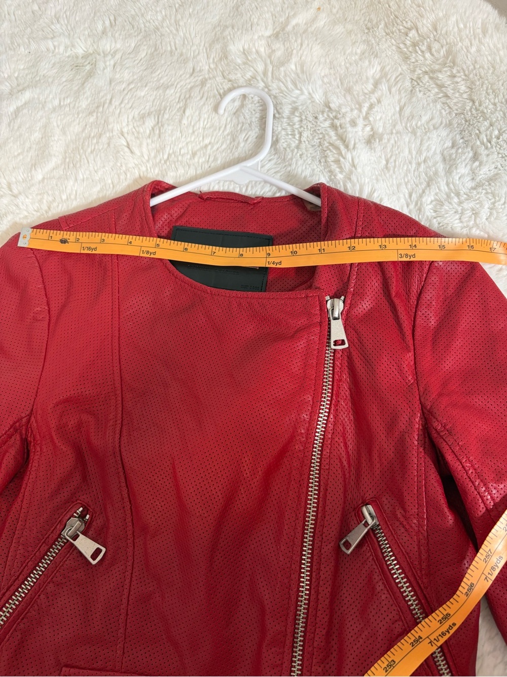 Bagatelle.NYC Perforated Leather Moto Jacket in Poppy Red— Size S - Picture 10 of 11